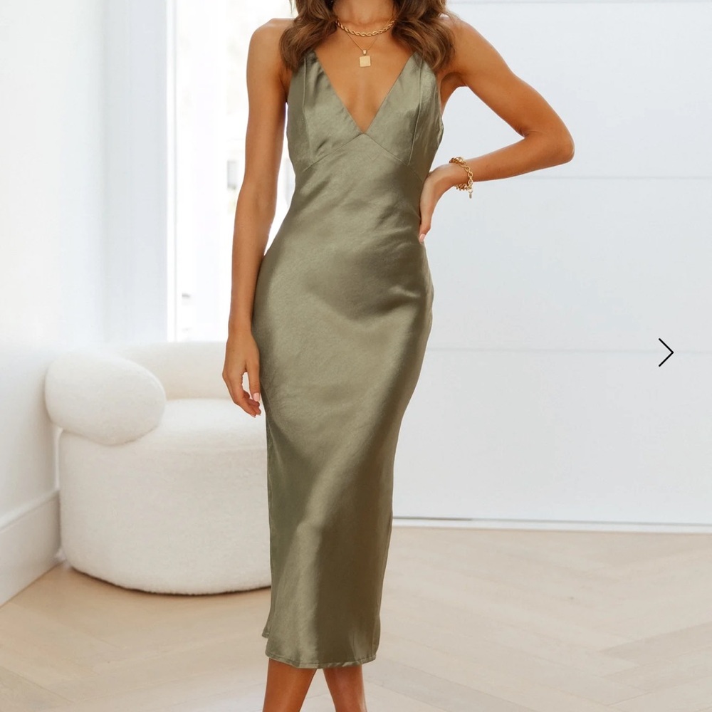 Hello Molly Sage Green Midi Cocktail Dress